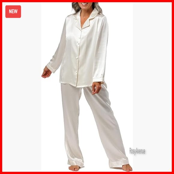 Large 100% Mulberry Silk Pajama Set Long Sleeve Relaxed Fit